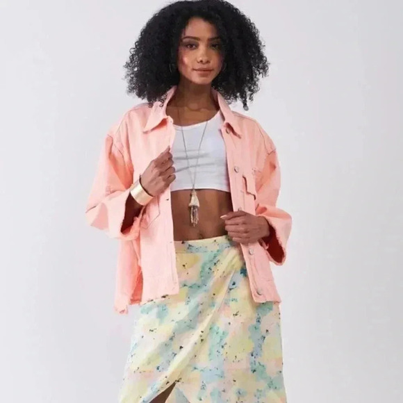 PEACH Distressed Button Down Denim Jacket - Picture 3 of 6